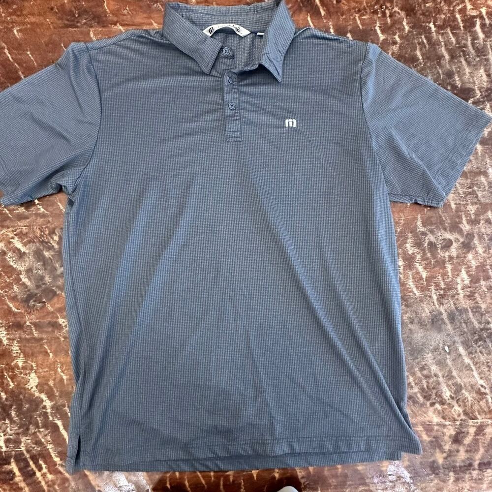 Travis Mathew XL Gray Navy Grid Polo Shirt Golf Casual Performance Stretch